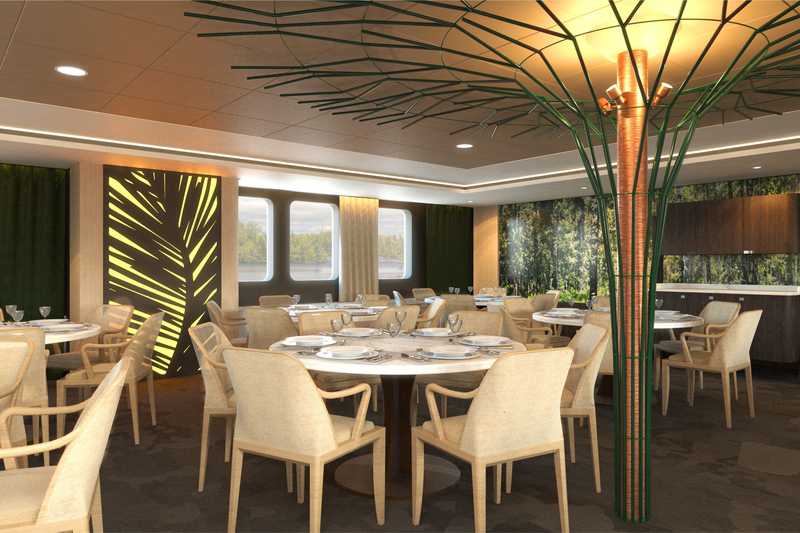 MS Mustai Karim deluxe cabin restaurant setup