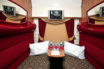 The Moscow to St. Petersburg Grand Express train 1st class cabin